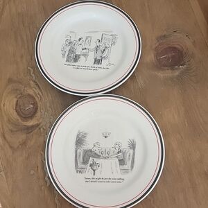 Restoration‎ Hardware Appetizer/Dessert Plates - New Yorker Cartoon Set of 2